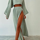 Genevieve | Women's Crop Top and Side Split Maxi Skirt Set