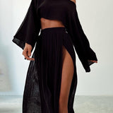 Genevieve | Women's Crop Top and Side Split Maxi Skirt Set