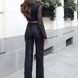 Anastasia | Women's Sequin Top and High-Waist Trouser Set