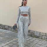 Anastasia | Women's Sequin Top and High-Waist Trouser Set
