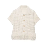 Genevieve | Knitted Button-Up Top with Fringed Hem