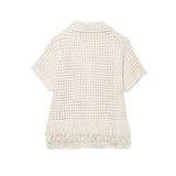 Genevieve | Knitted Button-Up Top with Fringed Hem