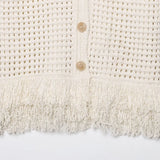 Genevieve | Knitted Button-Up Top with Fringed Hem