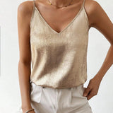 Emmeline | Metallic V-Neck Cami Top with Adjustable Straps