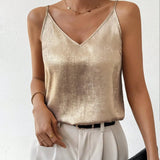 Emmeline | Metallic V-Neck Cami Top with Adjustable Straps