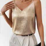 Emmeline | Metallic V-Neck Cami Top with Adjustable Straps