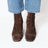 Women's Dark Brown Suede Ankle Boots with Square Toe and Block Heel – Autumn Winter Boots