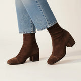 Women's Dark Brown Suede Ankle Boots with Square Toe and Block Heel – Autumn Winter Boots