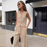 Clarissa | Sleeveless V-Neck Two-Piece Set with Wide-Leg Trousers