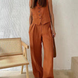 Clarissa | Sleeveless V-Neck Two-Piece Set with Wide-Leg Trousers