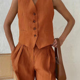 Clarissa | Sleeveless V-Neck Two-Piece Set with Wide-Leg Trousers
