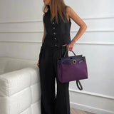 Clarissa | Sleeveless V-Neck Two-Piece Set with Wide-Leg Trousers