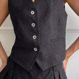 Clarissa | Sleeveless V-Neck Two-Piece Set with Wide-Leg Trousers
