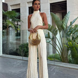 Adeline | Women's Halter Neck Two-Piece Set with Pleated Wide-Leg Trousers