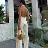 Adeline | Women's Halter Neck Two-Piece Set with Pleated Wide-Leg Trousers