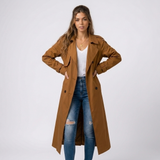 Ruby | Long Double-Breasted Women's Trench Coat with Belt