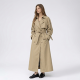 Women's Long Double-Breasted Trench Coat with Belt – Wide Lapel Autumn Winter Mac