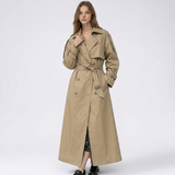 Women's Long Double-Breasted Trench Coat with Belt – Wide Lapel Autumn Winter Mac