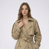 Women's Long Double-Breasted Trench Coat with Belt – Wide Lapel Autumn Winter Mac
