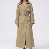 Women's Long Double-Breasted Trench Coat with Belt – Wide Lapel Autumn Winter Mac