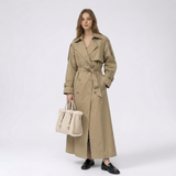 Women's Long Double-Breasted Trench Coat with Belt – Wide Lapel Autumn Winter Mac