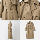 Women's Long Double-Breasted Trench Coat with Belt – Wide Lapel Autumn Winter Mac