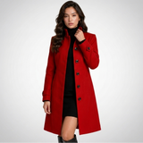 Penelope | Elegant High-Collar Coat with Button Fastening