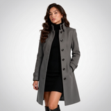 Penelope | Elegant High-Collar Coat with Button Fastening