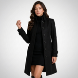 Penelope | Elegant High-Collar Coat with Button Fastening