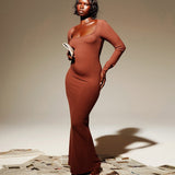 Jasper | Black bodycon maxi dress with square neckline and long sleeves