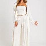 Imogen | Women's Three-Piece Set with Strapless Top and Wide-Leg Trousers