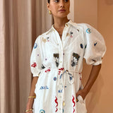 Clarisse | Floral Print Drawstring Blouse with Long Sleeves