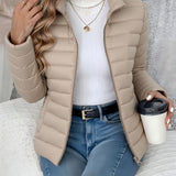 Women's Lightweight Quilted Puffer Jacket with Stand Collar – Slim Fit Autumn Winter Coat