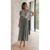 Vivienne | Elegant V-Neck Midi Dress with Pleated Skirt