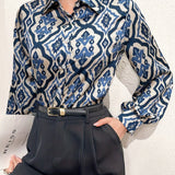 Evelina | Graphic Print Button-Up Blouse with Elegant Fit