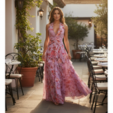 Arabella | Floral Halterneck Ruffle Maxi Dress