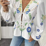 Camille | Floral V-Neck Blouse with Lantern Sleeves
