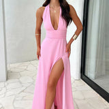 Charlotte | Deep V-Neck Maxi Dress with Elegant Side Slit