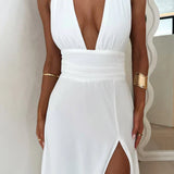 Charlotte | Deep V-Neck Maxi Dress with Elegant Side Slit