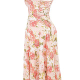 Margot | Pink Floral Lace-Up Side Split Midi Dress