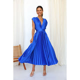 Vivienne | Elegant V-Neck Midi Dress with Pleated Skirt