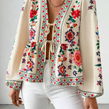 Annelise | Floral Print Tie-Front Blouse with Elegant Fit