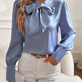 Hazel | Women’s Satin Blouse with Tie Neck and Elegant Sleeves