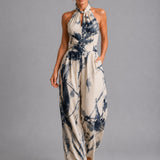 Amelia | Lightweight Linen Blend Halter Wide-Leg Jumpsuit Set