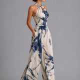Amelia | Lightweight Linen Blend Halter Wide-Leg Jumpsuit Set
