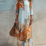 Annabelle | Paisley Maxi Dress with Shirt Collar and Button Closure
