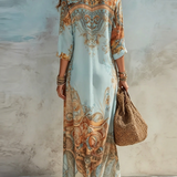 Annabelle | Paisley Maxi Dress with Shirt Collar and Button Closure