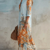 Annabelle | Paisley Maxi Dress with Shirt Collar and Button Closure