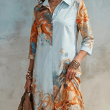 Annabelle | Paisley Maxi Dress with Shirt Collar and Button Closure