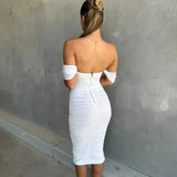Oscar | White Off-the-Shoulder Midi Dress with Ruffled Elegance